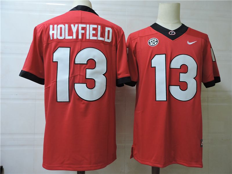 Men Georgia Bulldogs #13 Holyfield Red Nike 2025 NCAA Jersey